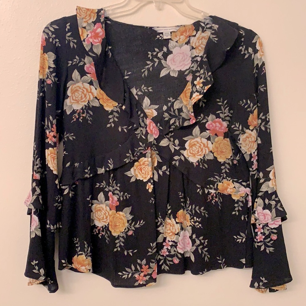 American Eagle Ruffled Rose Blouse
